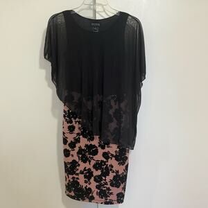 Enfocus Studio Women's Black and Pink Floral Velvet Print Elegant Dress Size 4